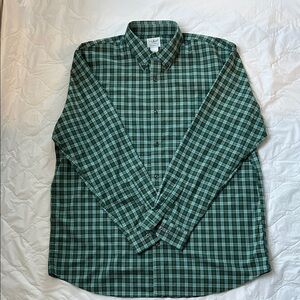 L.L. Bean Green and Teal Plaid Button-Down Shirt